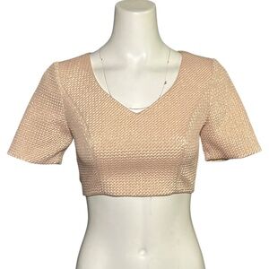 Harleen Kaur Turkish Jacquard Crop Top Size Small Short Sleeve Blush Pink-Beige